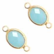 Kristallglas Zwischenst&uuml;cke oval 10x9mm Turquoise blue opal-gold
