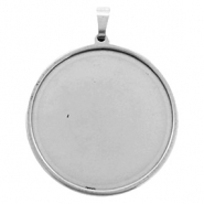 Stainless Steel - Rostfrei Stahl Schmuckzubeh&ouml;r Fassung Anh&auml;nger f&uuml;r Cabochon 35mm Antik silber