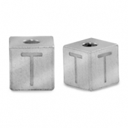 Stainless Steel - Rostfrei Stahl Perlen Buchstaben T Silber