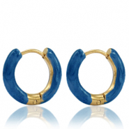 Ohrringe aus Stainless Steel - Rostfreiem Stahl Creolen Enamel 16mm Petrol blue-gold
