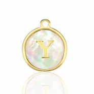 Stainless Steel - Rostfrei Stahl Anhänger 12mm shell initial Y White (Naturliche Farbe Muschel)-gold