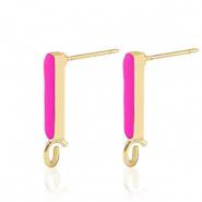 Metall Zubeh&ouml;r DQ Ohrstecker Bar Gold-neon fuchsia pink (Nickelfrei)