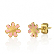 Ohrringe / Ohrstecker aus Stainless Steel - Rostfreiem Stahl Blume Gold-pink