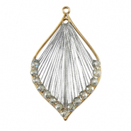 Geh&auml;kelte Anh&auml;nger mit Makramee Band und Facettperlen Tropfen Gold-metallic grey