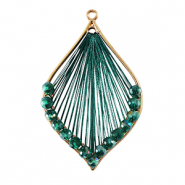 Geh&auml;kelte Anh&auml;nger mit Makramee Band und Facettperlen Tropfen Gold-metallic dark green