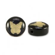 Glasperlen Rondell butterfly Black-gold