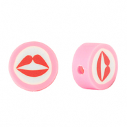 Polymer Perlen Kiss 10mm Pink-white red