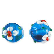 Handbemalt Glasperlen Blume Prussian blue-white