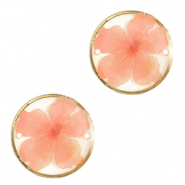 Zwischenst&uuml;cke mit getrockneter Blume 20mm Gold-light pink