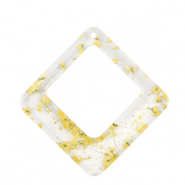 Resin Anhänger mit getrockneter Blume Raute Yellow