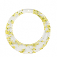 Resin Anhänger mit getrockneter Blume 39mm Yellow