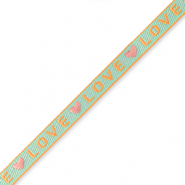 Schmuckband mit Text "love" Blue-coral pink