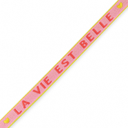 Schmuckband mit Text "la vie est belle" Light pink-amarena red