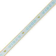 Schmuckband mit Text "good vibes" Ice blue-gold