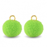 Pompom Anh&auml;nger mit &Ouml;se 10mm Gold-vibrant green