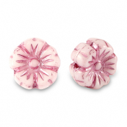 B&ouml;hmische Perlen Blume 9mm Magenta pink metallic-white