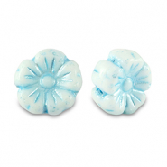 B&ouml;hmische Perlen Blume 9mm Light blue metallic-white