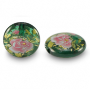 Glasperlen 14mm Blume Green transparent-rose red