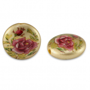 Glasperlen 14mm Blume Gold-rose red