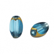 Glasperlen oval Facett Cyan blue-gold