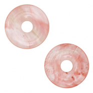 Naturstein Anhänger Glas Donut 20mm Pink-transparent