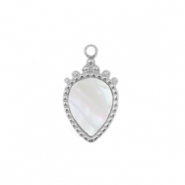 Stainless Steel - Rostfrei Stahl Anhänger Muschel Salzwasserperlmutt Tropfen Silver-white (Naturliche Farbe Muschel)