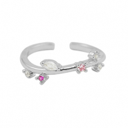 Brass TQ Metall Ring Zirkonia Silver-crystal pink