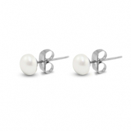 Ohrringe / Ohrstecker aus Stainless Steel - Rostfreiem Stahl Perlen 6mm Silver-pearl white