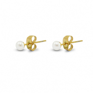 Ohrringe / Ohrstecker aus Stainless Steel - Rostfreiem Stahl Perlen 4mm Gold-pearl white