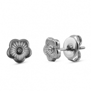 Ohrringe / Ohrstecker aus Stainless Steel - Rostfreiem Stahl blume Silver