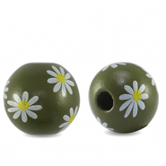 Holzperlen rund 16mm Blume Olive green
