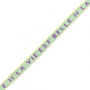 Schmuckband mit Text "la vie est belle" Mint green-purple