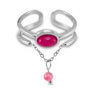 Ringe aus Stainless Steel - Rostfreiem Stahl mit Naturstein Silver-Magenta pink