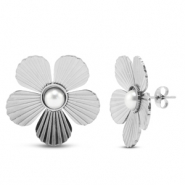 Ohrringe / Ohrstecker aus Stainless Steel - Rostfreiem Stahl Blume mit Imitation perlen Silver
