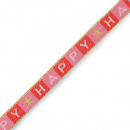 Schmuckband mit Text "Happy" Red-pink-white-gold