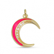 Brass TQ Metall Anhänger Zirkonia Mond Gold-fuchsia pink