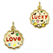 Brass TQ Metall Anhänger Rund "love/lucky" Gold-multicolor