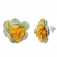Trendy Ohrringe/Ohrstecker Chiffon Blume Green-yellow-silver