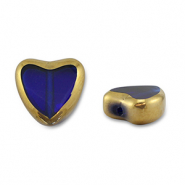 Glasperlen Herz Blue transparent-gold