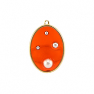 Resin Anh&auml;nger Oval mit Perlen Gold-orange-white