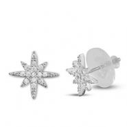 Brass TQ Metall Ohrringe / Ohrstecker Zirkonia Stern Silver