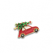 Broschen Auto mit Weihnachtsbaum Gold-red-green