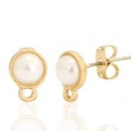 Metall Zubeh&ouml;r DQ Ohrstecker Perle rund 7mm mit &Ouml;se Gold (Nickelfrei)
