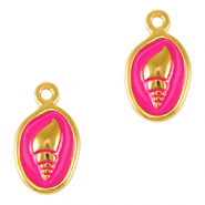 Metall Anh&auml;nger DQ Muschel Gold-neon fuchsia pink (nikkelvrij)