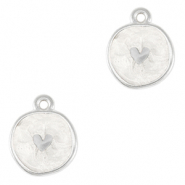 Metall Anhänger DQ Herz Antik silber-pearl white (nikkelvrij)