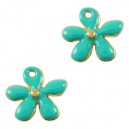 Metall Anh&auml;nger DQ Blume Gold-turquoise (Nickelfrei)