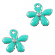 Metall Anh&auml;nger DQ Blume Antik silber-turquoise (Nickelfrei)