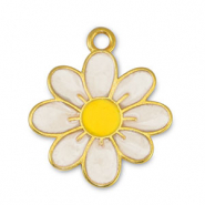 Metall Anh&auml;nger DQ Blume Pearl White-Yellow-Gold (Nickelfrei)
