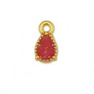 Metall Anh&auml;nger DQ Tropfenform Gold-glitter red rose (Nickelfrei)