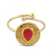 Ringe aus Stainless Steel - Rostfreiem Stahl Enamel Rund mit Tropfenform Gold-magenta pink